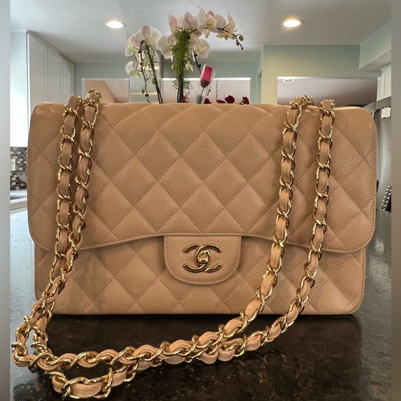 ✔️AUTHENTIC CHANEL✔️Caviar Quilted Jumbo Double Flap Beige PRISTINE CONDITION💯 - Picture 4 of 16